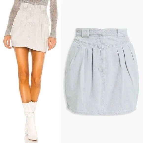 IRO PARIS FRANCE Pleated Senti Gray Denim Skirt 20s NWT 36 - Picture 2 of 13